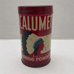 Vintage Vintage CALUMET 12oz Baking Powder Tin Can with Lid Dated 12/66