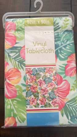 Oblong vinyl tablecloth tropical flowers 52x90