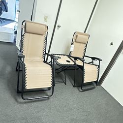 GOLDSUN Comfort Three-Piece Set of Two Chairs Plus a Coffee Table, Zero Gravity Lounge Heavy Duty Adjustable Patio Lounge Chair Frame Supports 350 lbs