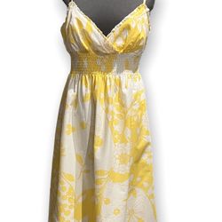 Bisou Bisou Romantic Lined   Smocked Dress W/ Ruffles & Lace Size 14