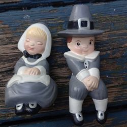 Vintage Ceramic Thanksgiving Pilgrim Children Shelf Sitters *10.00* Home Decor Figurines