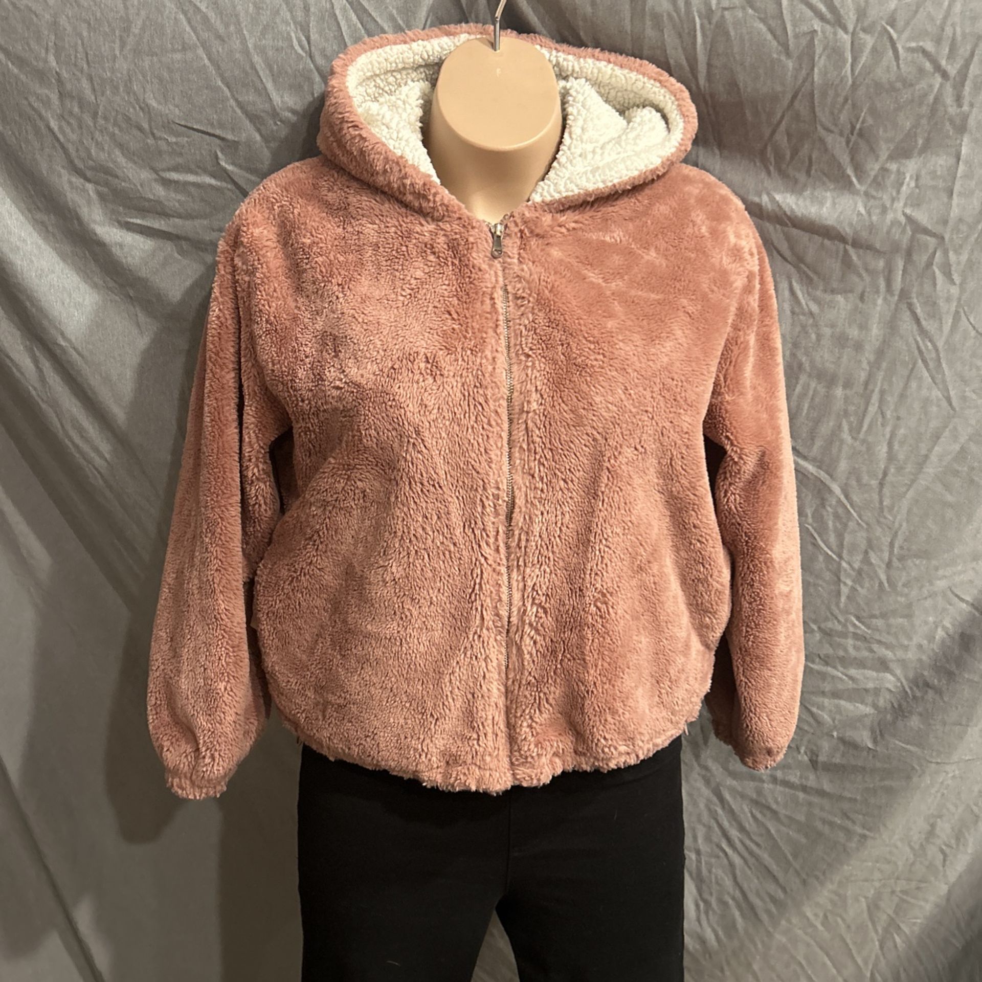 Rose Color Faux Sherpa Jacket Hoodie