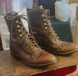 Brown Leather Lace-Up Kiltie Boots
