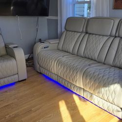 Genuine Leather Power Reclining Sofa With Heat And Massage 