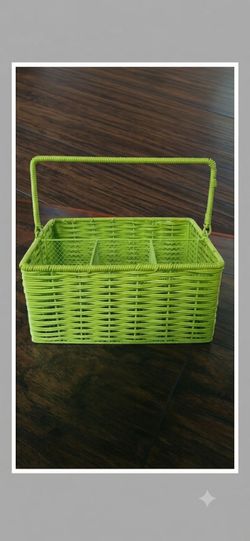 Lime Green Woven Wire Utensil Caddy / Picnic & BBQ Organizer