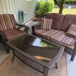 Patio Loveseat, 2 Chairs, Coffee Table