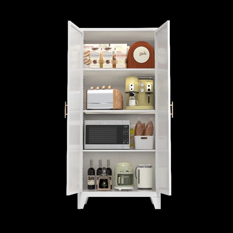 61'' 2 Shapely Doors Cabinet, Metal Storage Cabinet with Doors and Adjustable Shelves, for Bedroom, Living Room(White)