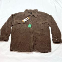 32° Heat Cardigan Sweater Button Up Jacket Sherpa Women XL XXL Brown New