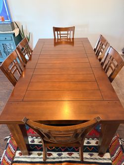 Wood Dining Table with 6 Chairs