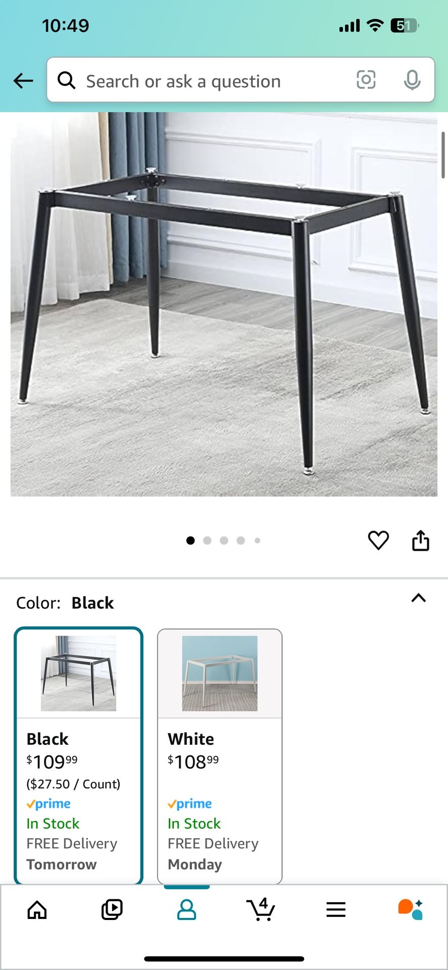 Modern Desk Frame 28" Industrial Metal Table Legs with Suction Cups,Desk Base for Marble, Glass,Wood Top, Set of 4 Black Furniture Legs for Home,Kitch