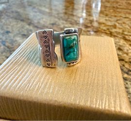 Authentic Silpada .925 Sterling Silver Turquoise Split Mountain Cuff Ring