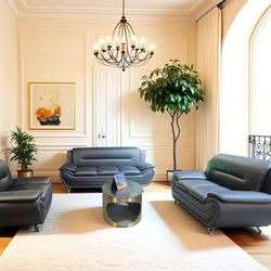 3 Piece Black Sofa Set