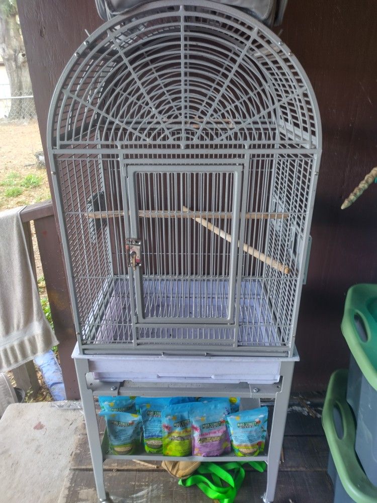 Parrot Cage, Backpack and food
