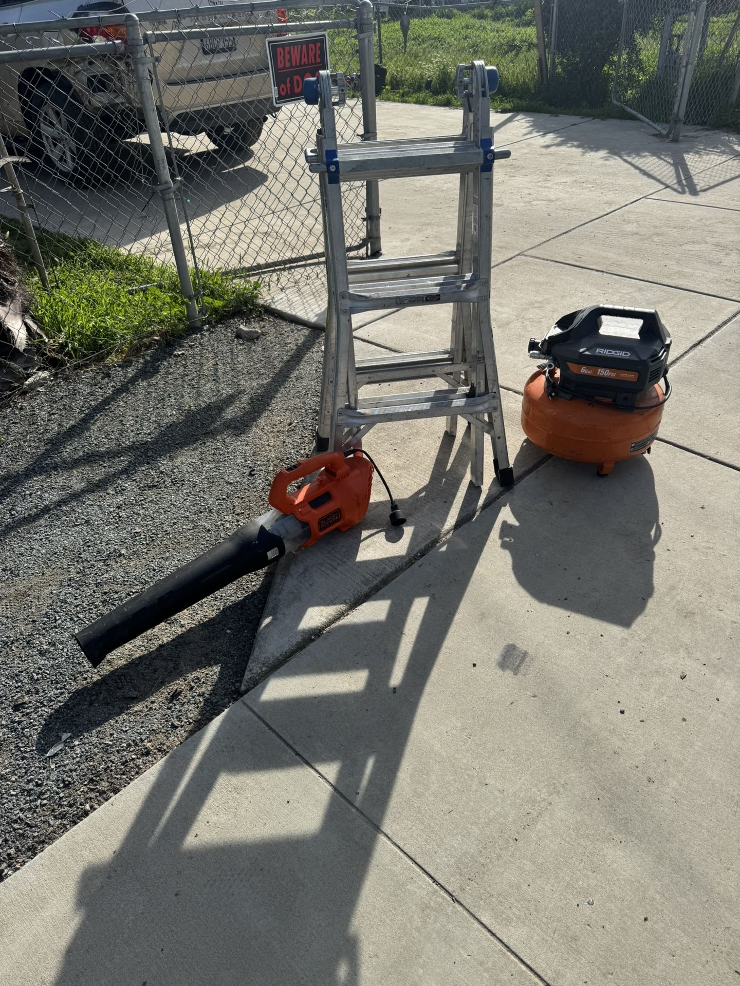 Ladder, Air Compressor And Leaf Blower