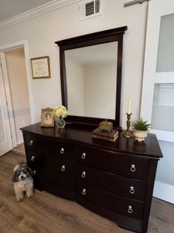 Dark Wood 6-Drawer Dresser with Mirror