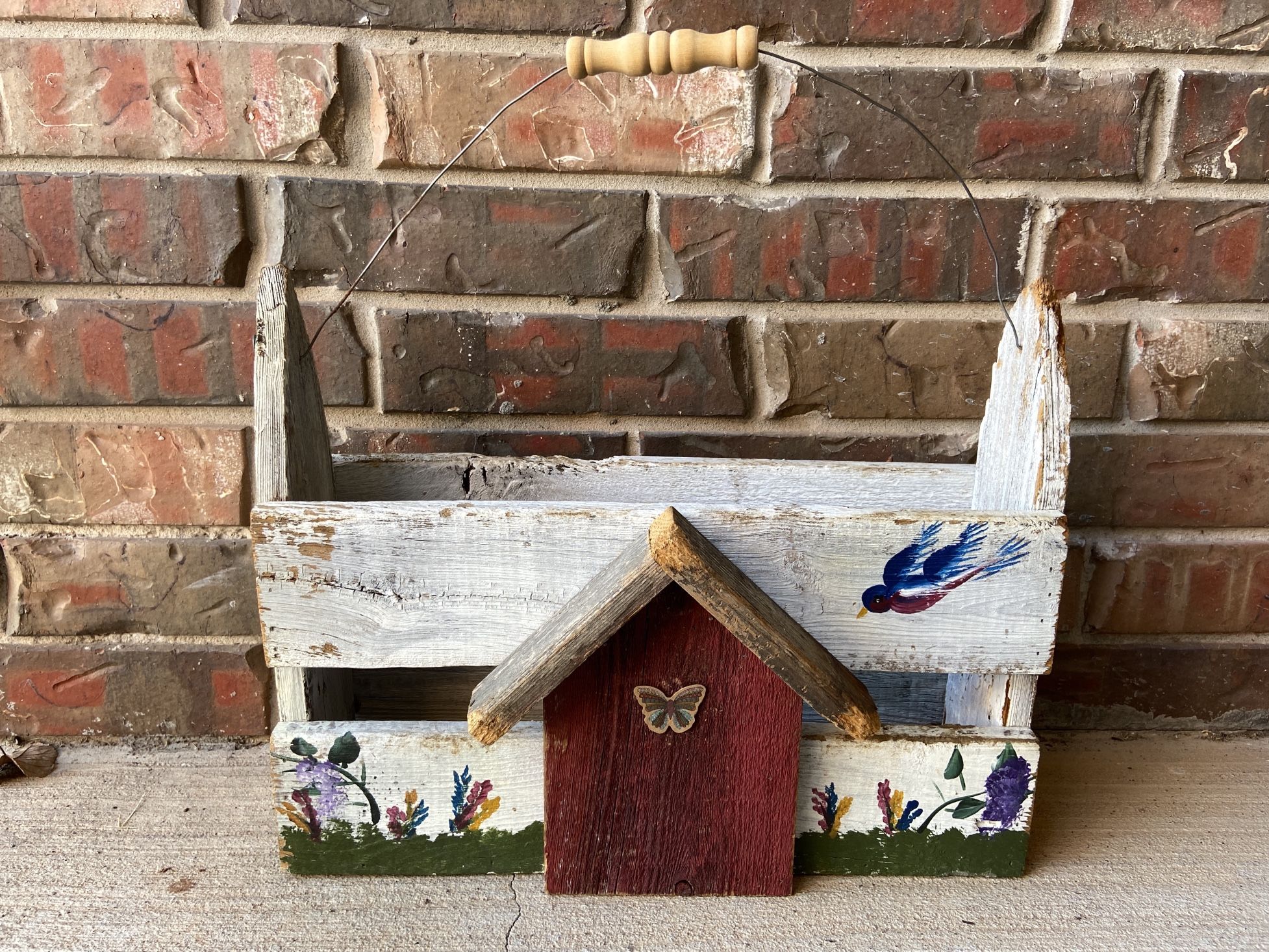 Rustic Shabby Chic Hand-Painted Farmhouse GARDEN TOOL CADDY or Magazine Rack