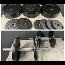 (2) Adjustable Dumbbells, weight plates, 180lbs total. $180 all or $1 lb weight plates. 