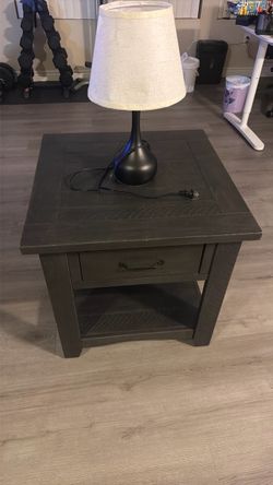 Dark Gray Wood End Table with Drawer