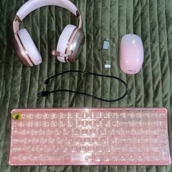 Pink Gaming Keyboard, Mouse And Headset