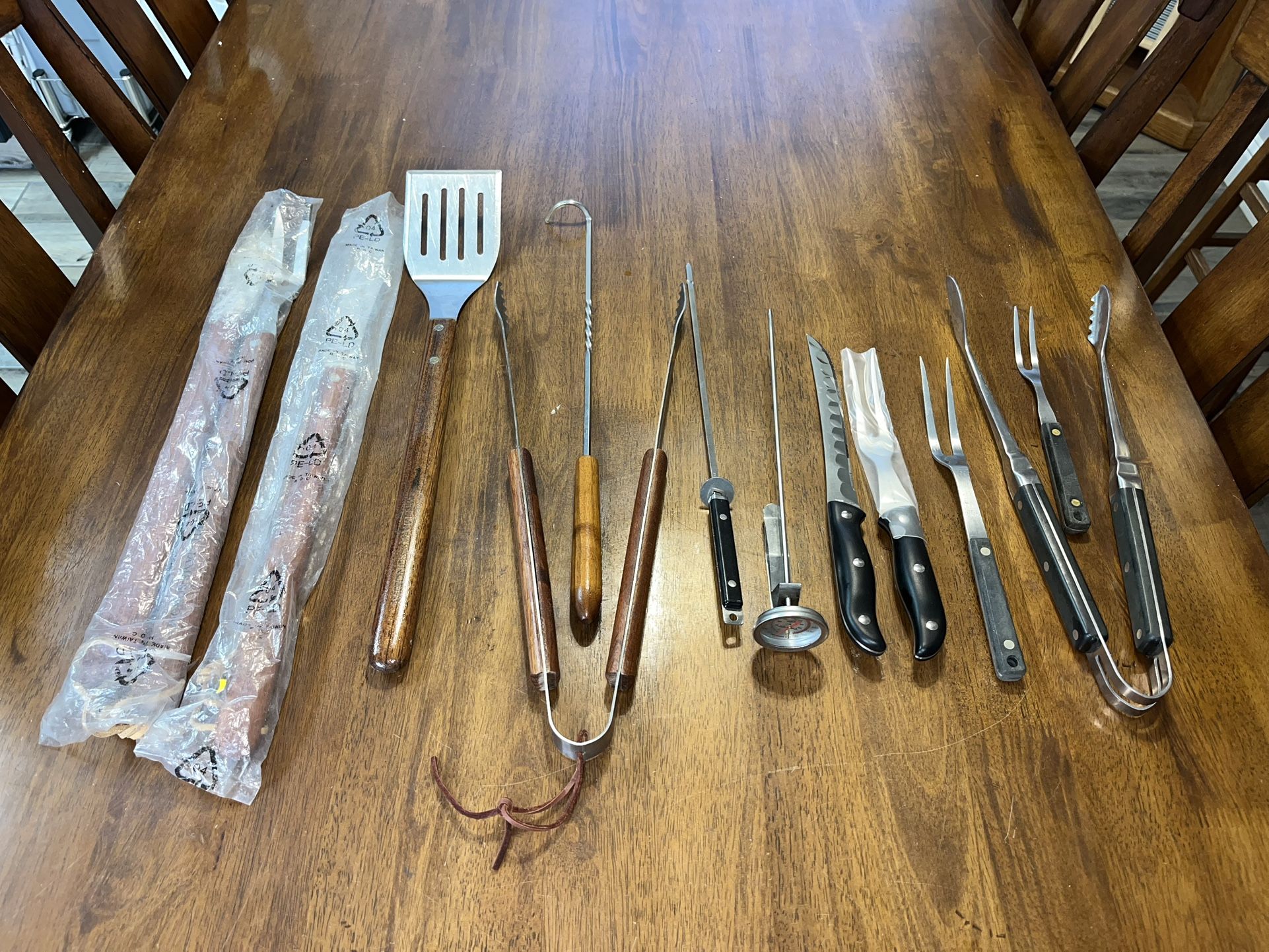 Williams Sonoma Walnut Handle 5pc Barbecue Grill Set w/ Turner Extra BBQ Tools