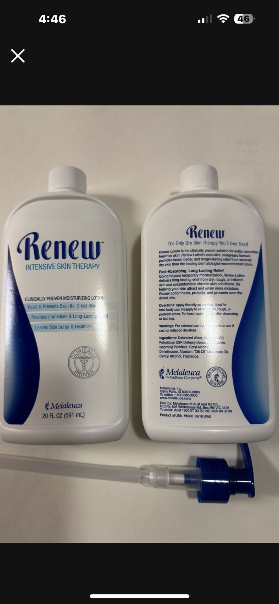RENEW MELEULECA HAND/FOOT/BODY LOTION WITH PUMP