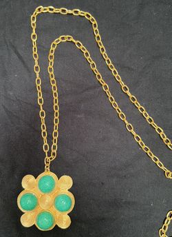 Gerard Yosca Designer Jade & Gold Plate Necklace