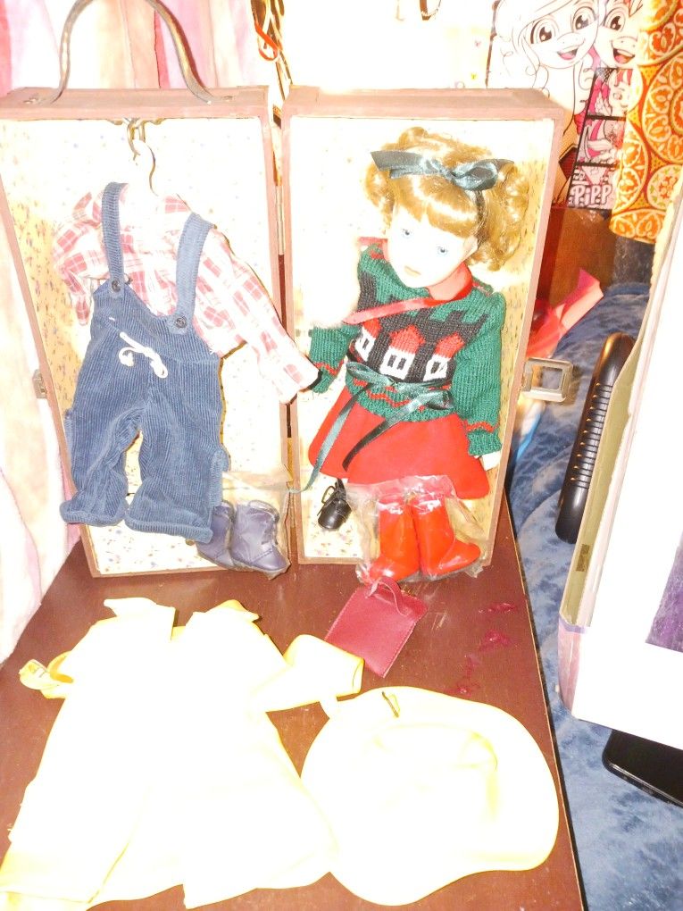 1930 Never Open Till Just Now Baby Doll With Fire Jacket And The Necessities To Go With It The Box Closes It's An Antique