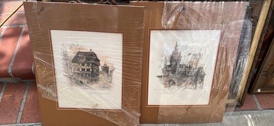 Set of 2 Framed European Cityscape Art Prints