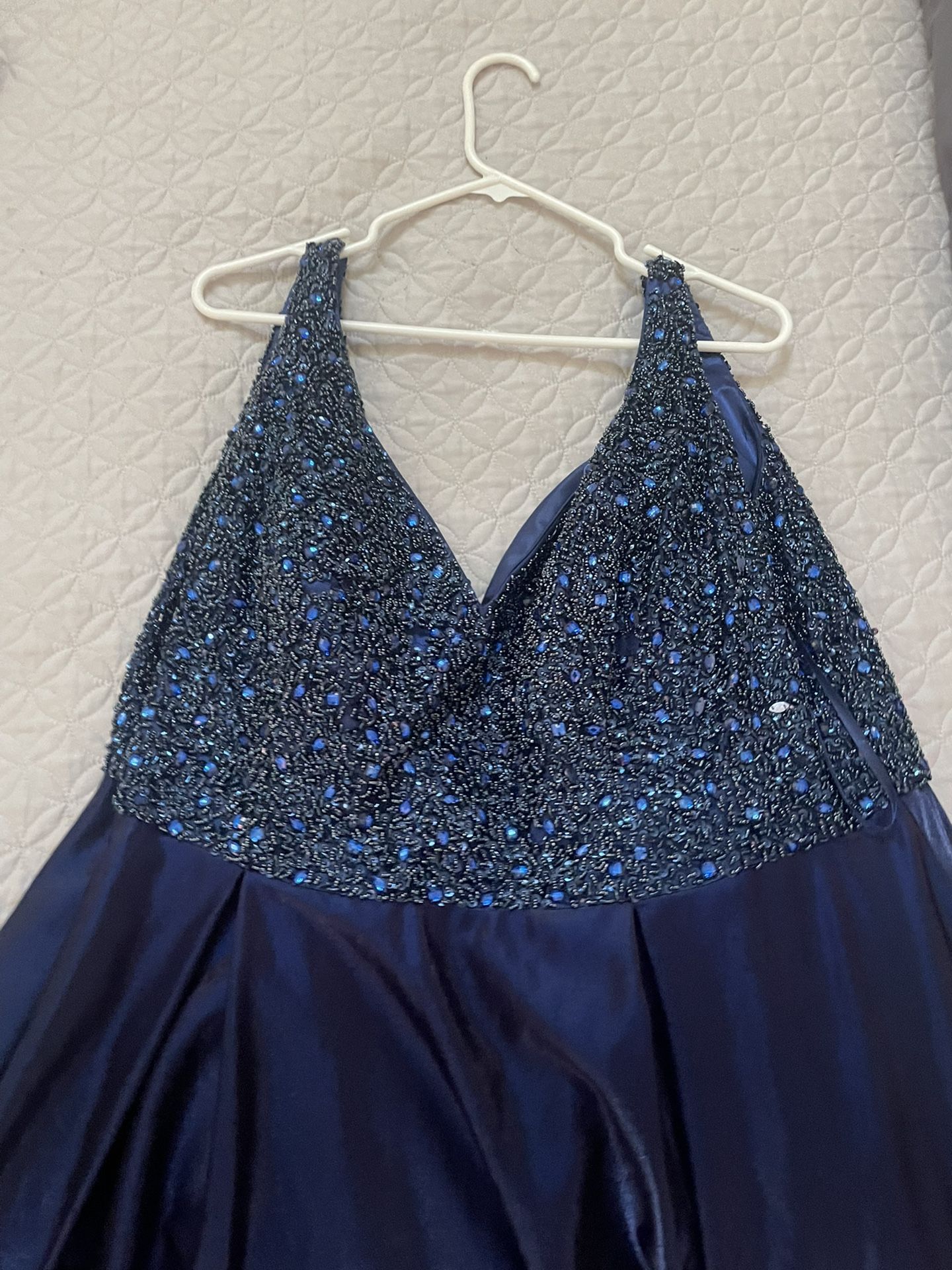 Long  Royal Blue :Cristal Beaded Dress