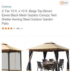 Beige Top Brown Garden Gazebo Canopy Tent Size 10x10 New $220