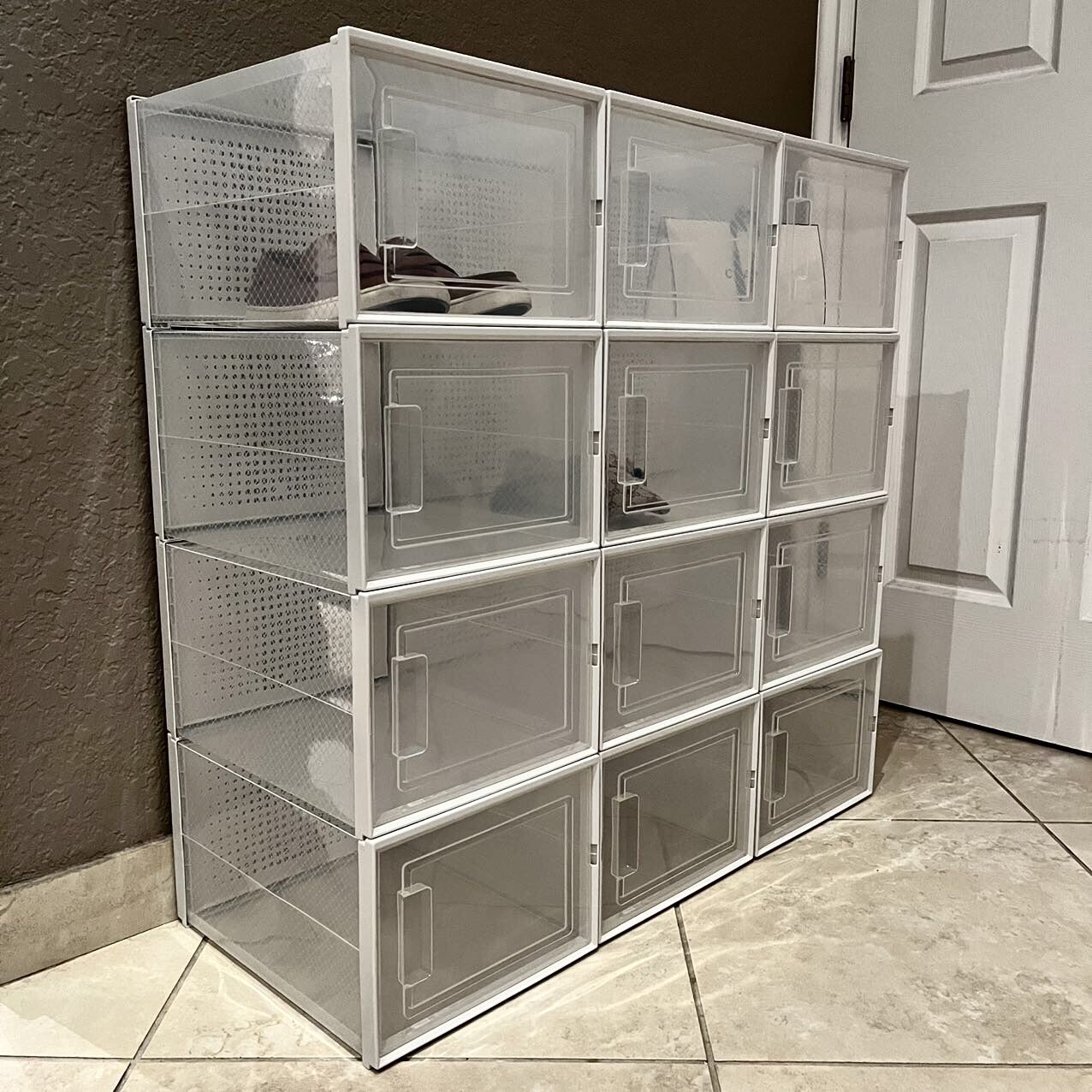 NEW 12 X Shoe Storage Organizer Stackable X-Large Boxes Fits Men Size 14 Box Size 14x11x8.5 Inch Tall