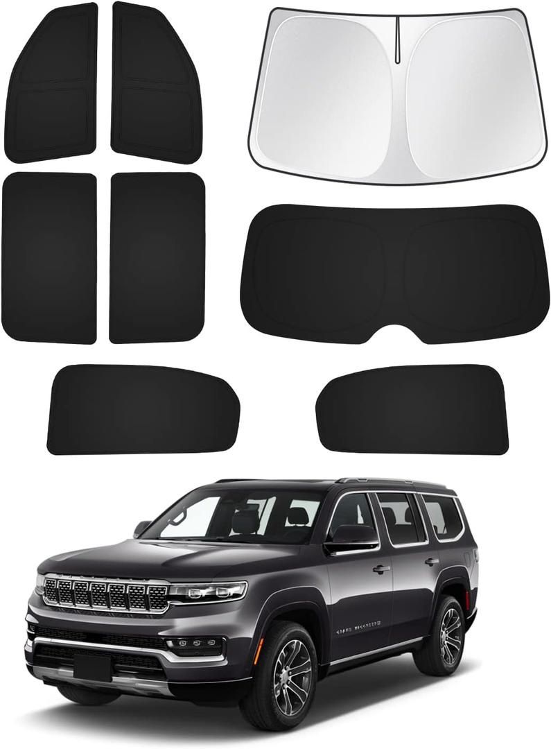 Windshield Sun Shade for 2022-2025 2026 Jeep Grand Wagoneer (Not for Jeep Wagoneer) Accessories Sunshade Side Rear Window Shade Cover Sun Visor Privac