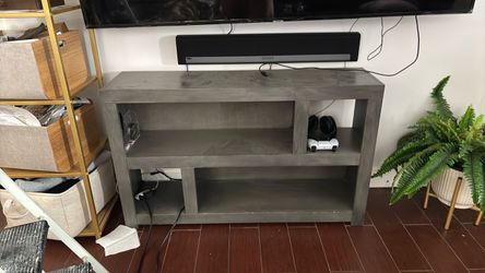 Gray Wood TV Stand with Open Shelves