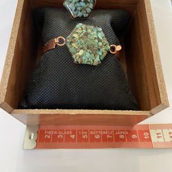 luxury copper set of bracelet and a ring jewelry with turquoise for Women  