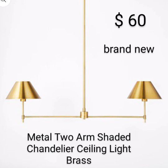 Brand New Threshold & Studio Mc Gee Metal Two Arm Shaded  Chandelier  Ceiling Brass
