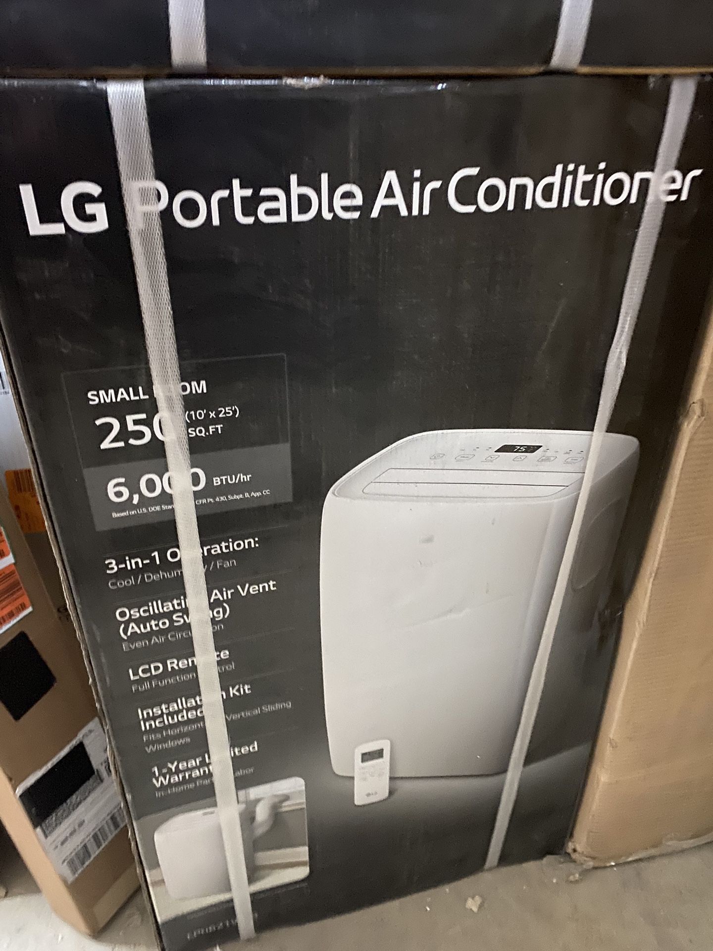 LG 6,000 BTU Portable Air Conditioner Cools 250 Sq. Ft. with Dehumidifier in White- NEW IN BIX