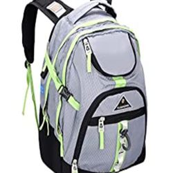 Green/gray Only  Double Zipper Backpack With 15.6" Laptop Pocket Water Resistant Travel Bag

