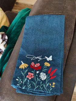 Dolly Parton Embroidered Denim Kitchen Towel