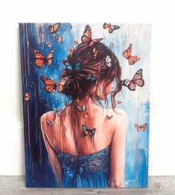 Elegant woman Wall Art, Butterfly Canvas 🦋Like New🦋Please Read...