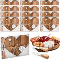 New 12 Set Bridal Babv Shower Favor Heart Cheese Board with Knife