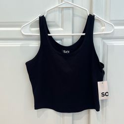SO Juniors M Cropped Double Scoop Tank Top Black Luxe
