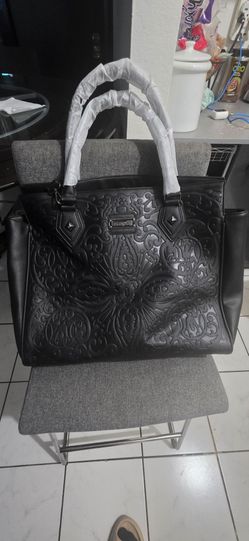 Loungefly Black On Black Lattice Skull Tote Slightly