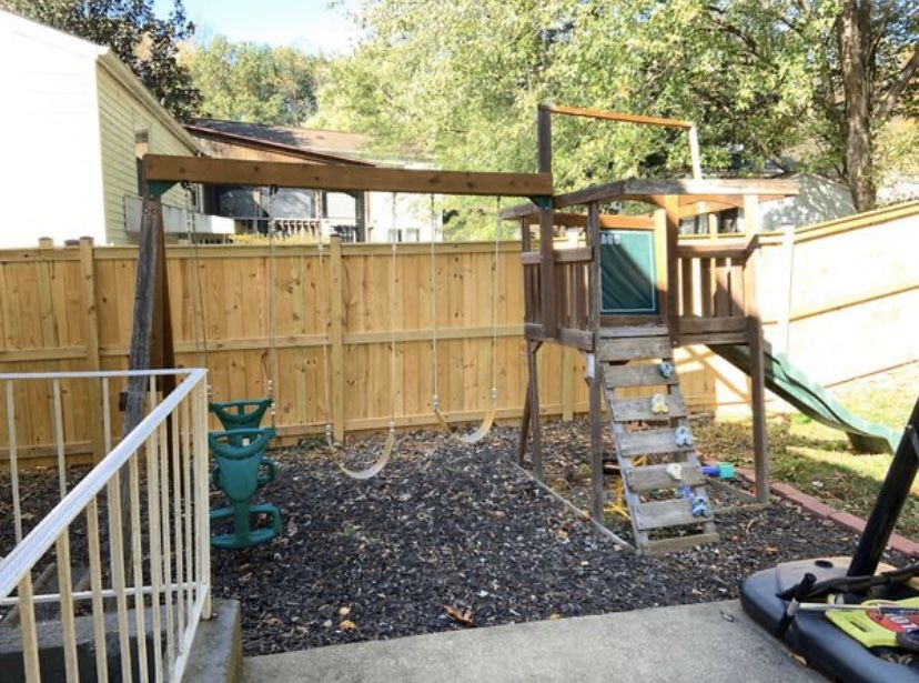 Swingset with slide and clubhouse