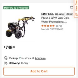 Dewalt 3600psi pressure Washer Honda GX200 Engine 