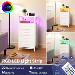 Night Stand - LED White Nightstand with Charging