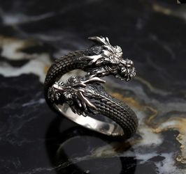 Vintage Adjustable Double-Headed Dragon Ring