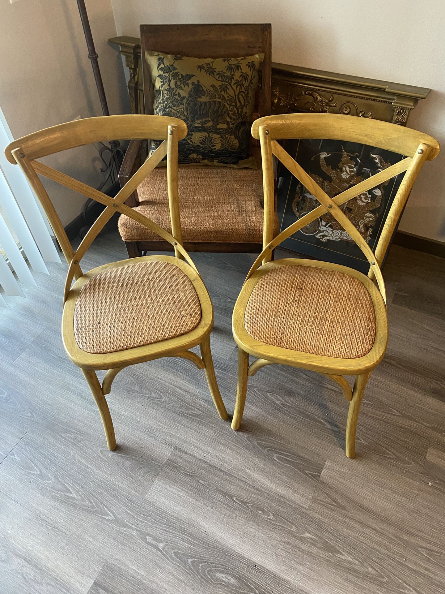 Rattan Wood Dining Side Chairs