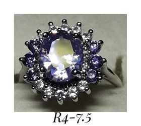 .925 Sterling Silver Tourmaline & White Topaz Cocktail Ring. Size 7.5