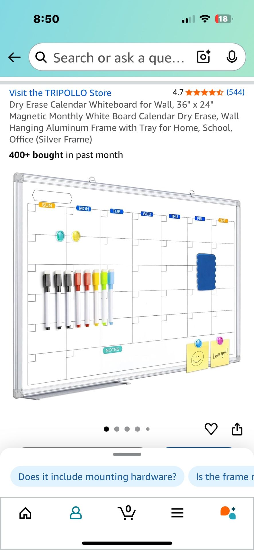 Calendar Whiteboard 36 X 24