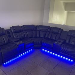 Dark grey Leather Sectional With Reclining Seats